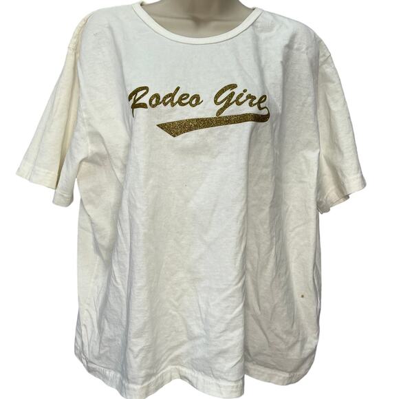 Vintage Route 66 Womens Short Sleeve T-Shirt White Rodeo Girl Glitter Graphic 1X - Picture 1 of 6